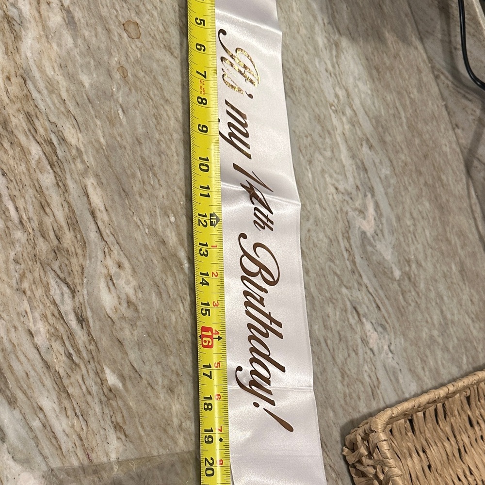 White 14th Birthday Sash with Rose Gold lettering